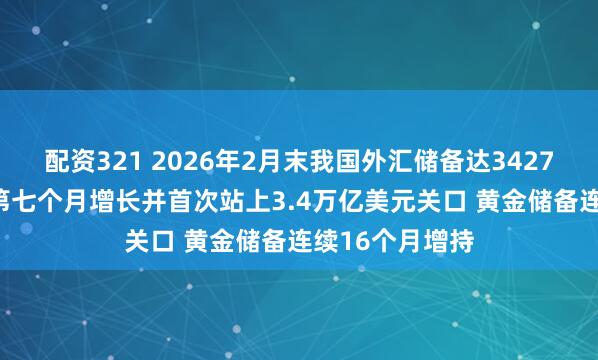 配资321 2026年2月末我国外汇储备达34278亿美元 连续第七个月增长并首次站上3.4万亿美元关口 黄金储备连续16个月增持